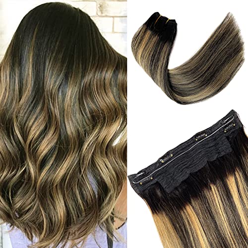 Hair Extensions wig, Black to Golden Blonde Hair Flip in Extensions with Transparent Wire Secret Hair Extensions 16 Inch 80g