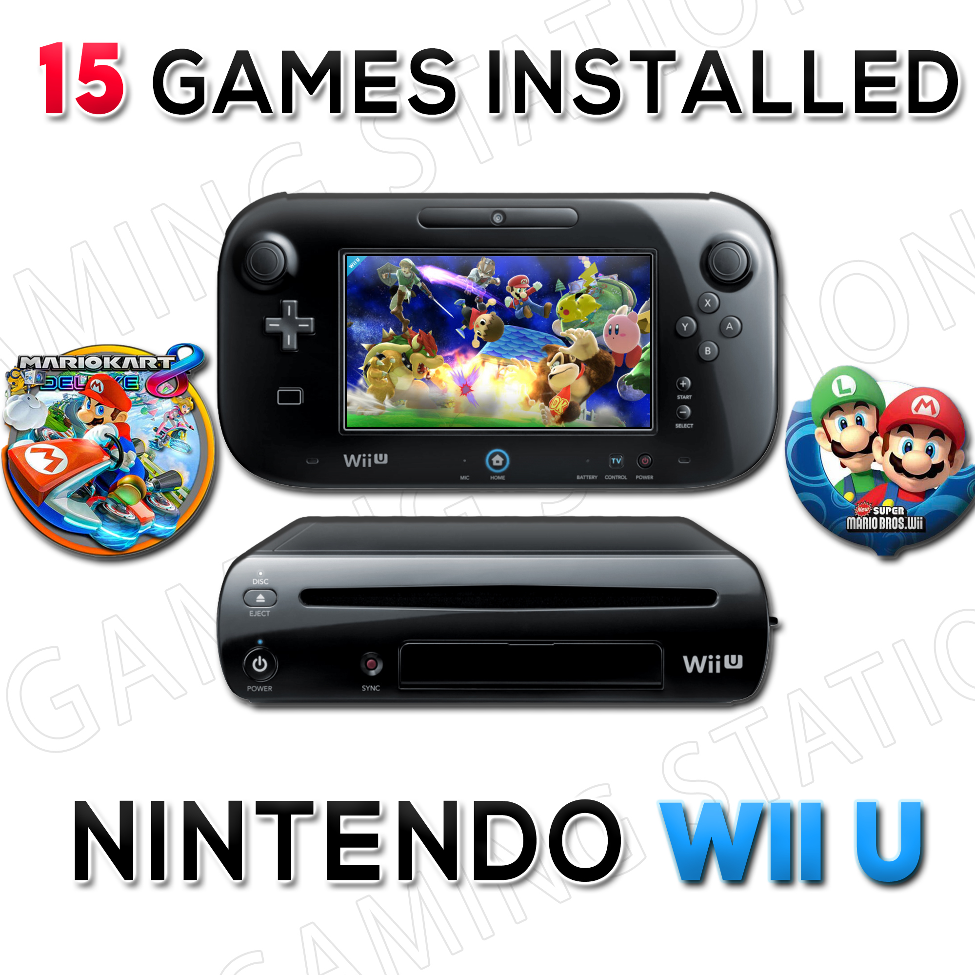 Nintendo Wii U with Gamepad and 15 Games Black