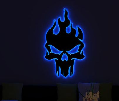 LED Wall Light RGB Skull Design Sconce with Long Wire and Laser Cut for Gaming Room Decor