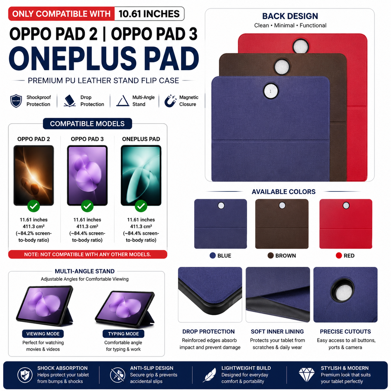 Case For OnePlus Pad or OPPO Pad 2 / OPPO Pad 3 with our stylish Premium PU Leather Smart Case
