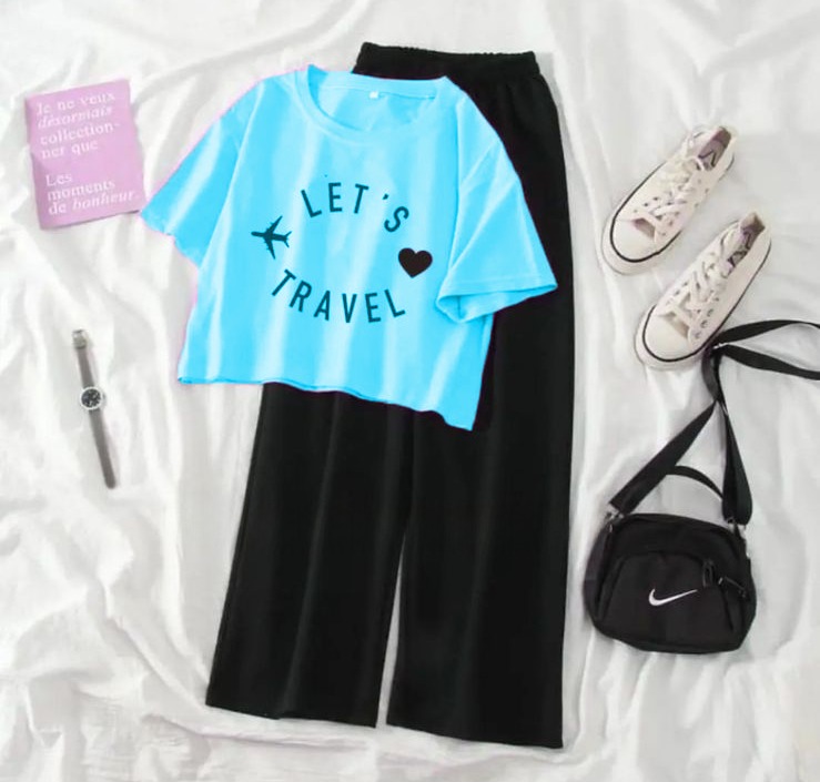 Summer Soft & Comfy Crop Top with Flapper Trouser Combo for Women & Girls