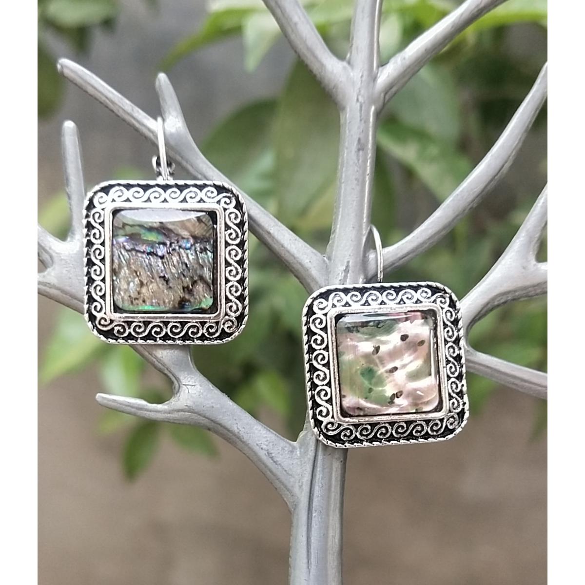 Beautiful Antique Abalone Gemstone Sterling Silver Earring