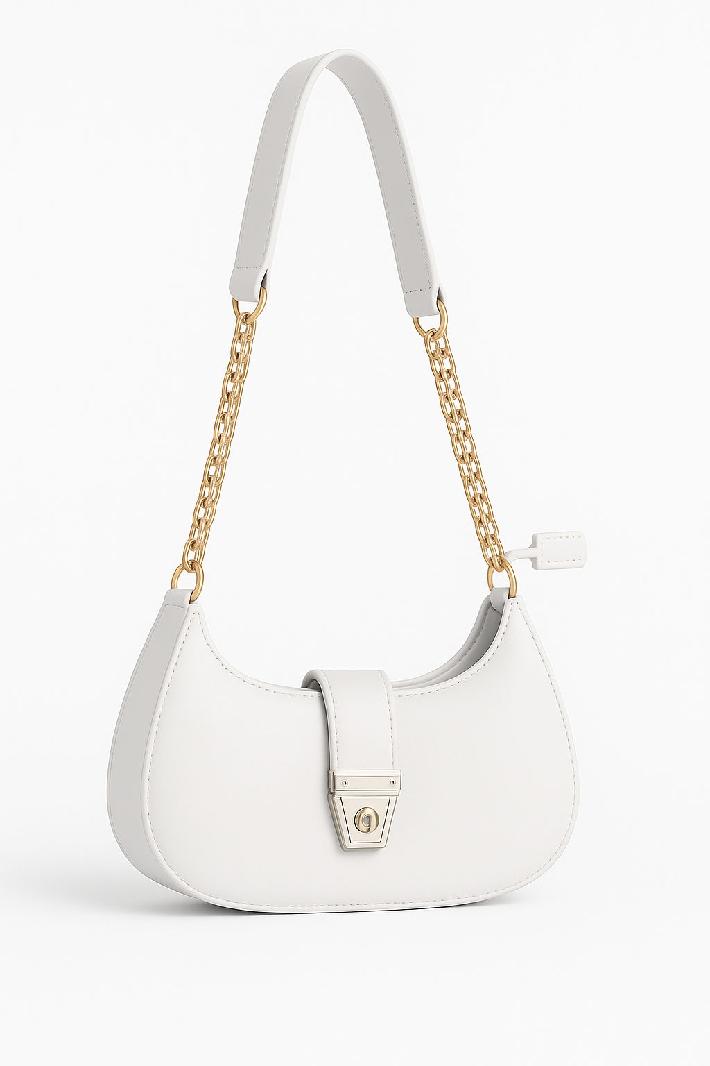 Trendy Faux Leather Crescent Bag – Gold Chain & Turn-Lock