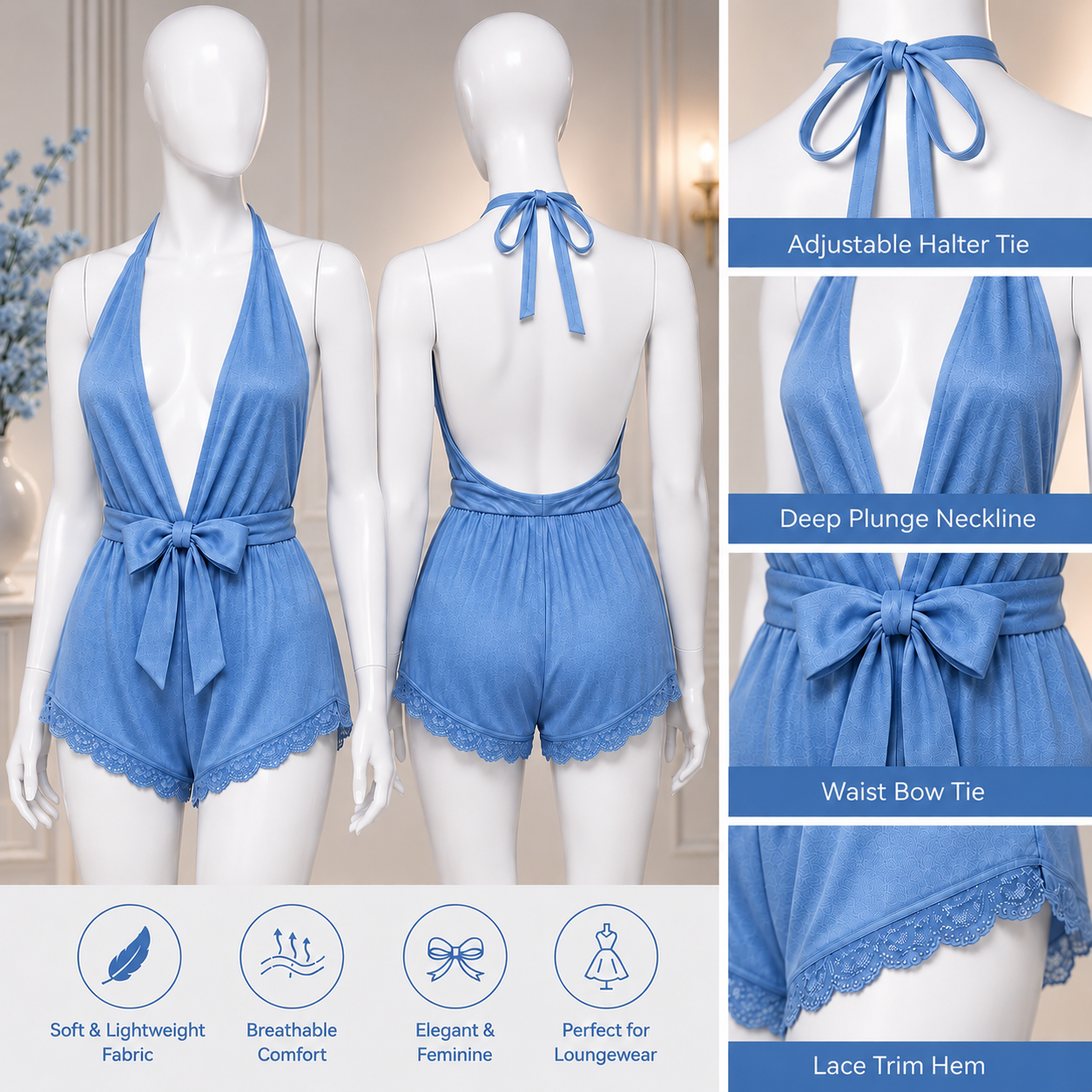 Western Style Nighty for Girls, Bridal Nighty, Sleepwear, Night Sleepwear, Night gown, Honeymoon nighty, nighty for girls, night suit for girls, honeymoon Nightwear best Item - Sky Blue