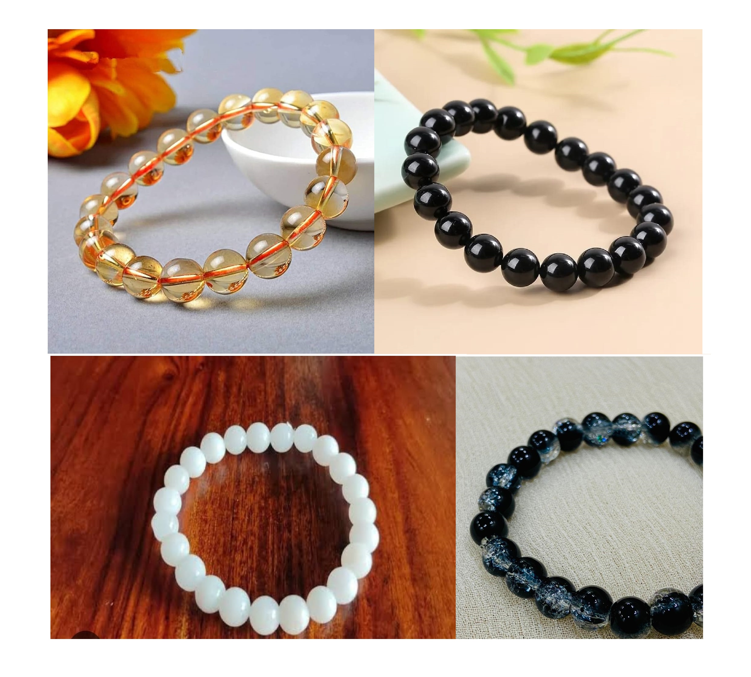 Different Design Bracelet & Hair Ties Natural Color, Black, White Pearl Bead Wrist Band / Bracelet for Couples & Friends. Elasticated) Ladies / Girls / Women / Artificial Jewelry