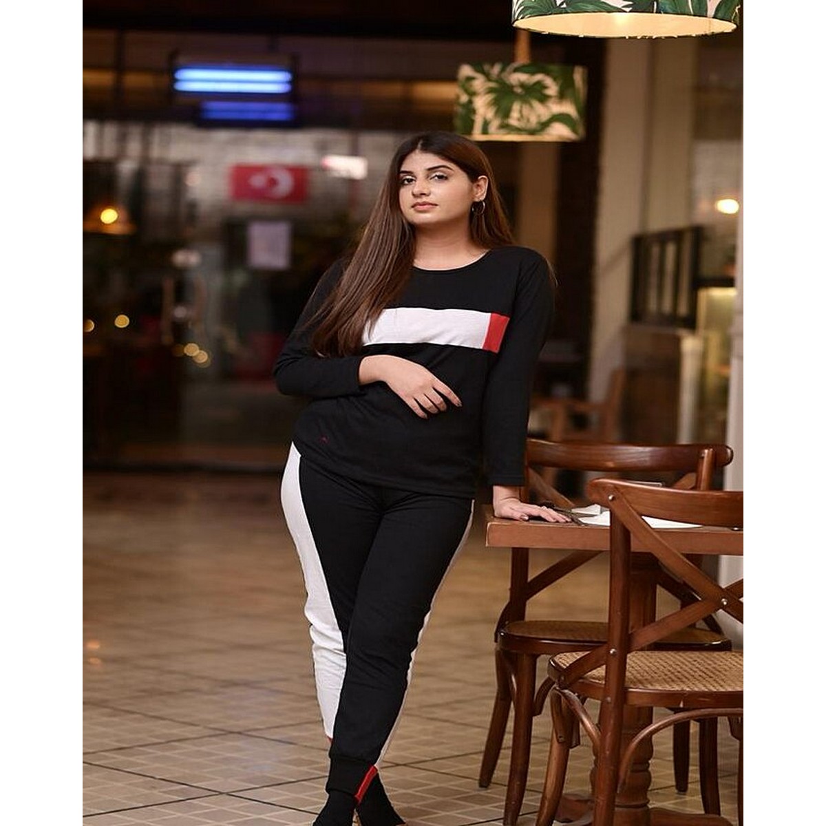 Black and White Stripes Gym Suit For Women