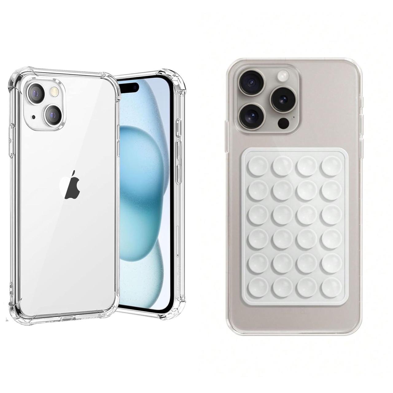 Jelly Case And Silicone Suction Pad For iP 16ProMax, 16Pro, 16, 15ProMax, 15Pro, 15, 14ProMax, 14Pro, 14, 13ProMax, 13Pro, 13, 12ProMax, 12Pro, 12, 11ProMax, 11Pro, 11, Xmax, X/XS Shock proof Jelly Case For iP And Phone Holder Premium Quailty