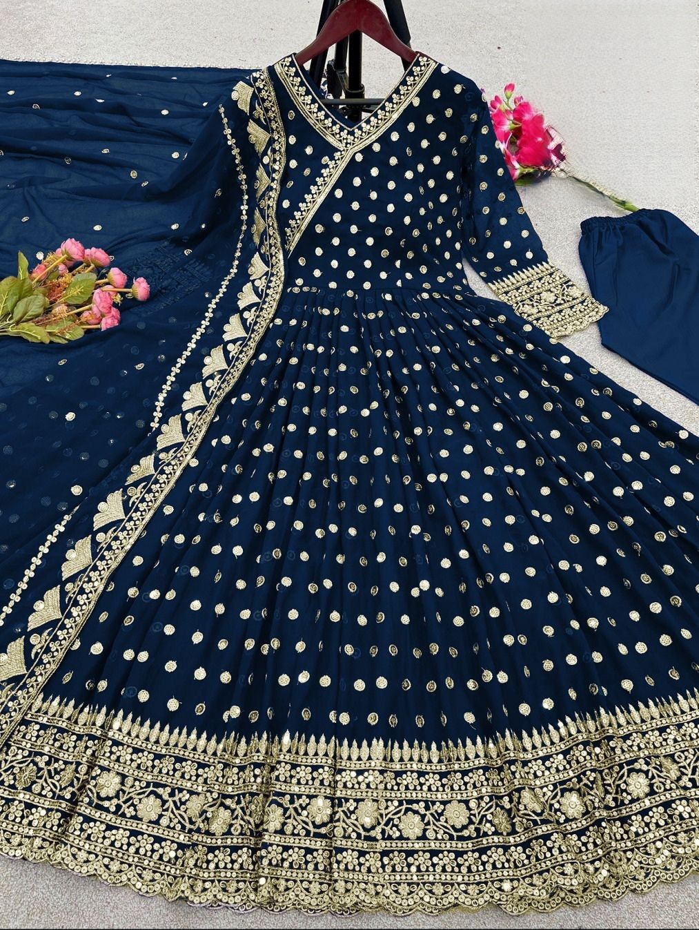 Embroidered Dress -- Stitched Heavy Embroidery Long Maxi -- Chiffon Dresses -- Border And Neck Embroidery Handwork Long Maxi -- Ful Emb Dupatta 3Pcs -- Women & Girls
