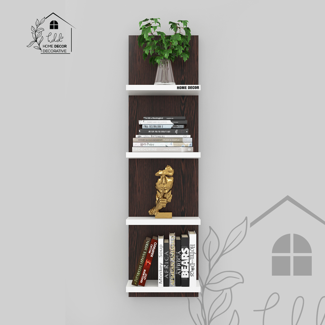Elegant DIY Wood Wall Mounted Shelf/Book Shelf/Floating Wall Shelf/Wall Display Rack for Home, Living Room, Drawing Room, Office (Wenge) Finish Color - Brown white