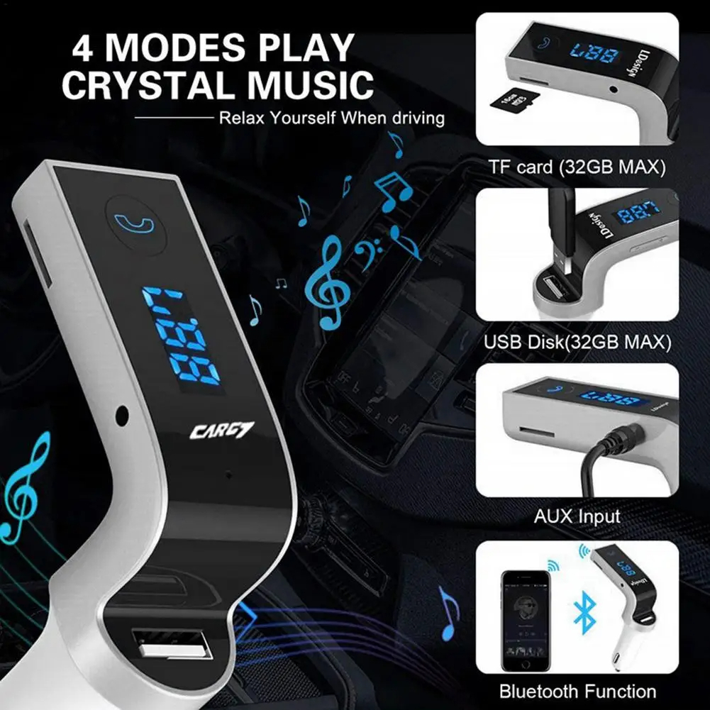 G7 Bluetooth Handsfree LED Display Car Kit FM Transmitter Cigarette Lighter Type Radio MP3 Player, USB Car Accessories