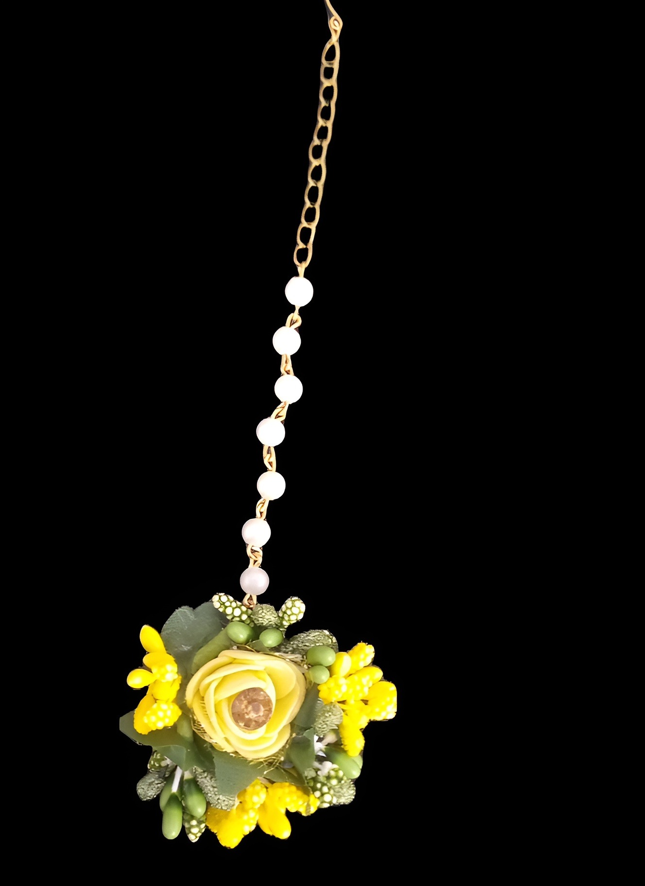 Trendy and Unique Indian bridal jewelry artificial flower jewelry teeka or bindi for Mayon and mehndi for girls, brides , bridesmates and womens by A'H Jewelry Collection
