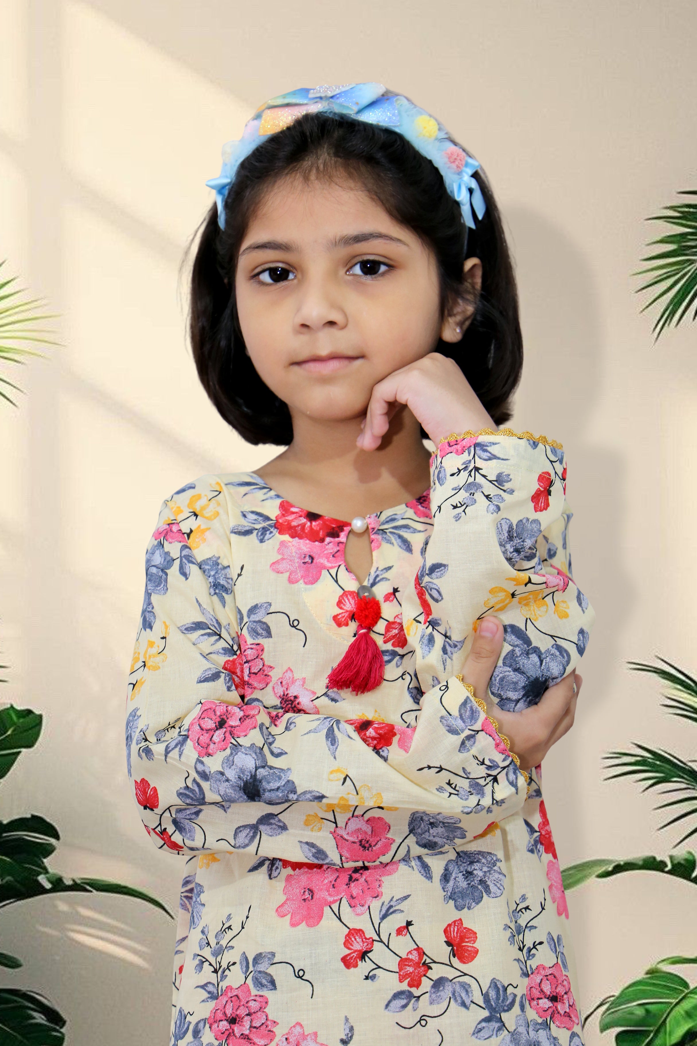 2 Pcs Girls Printed Suit  Stitching Cotton