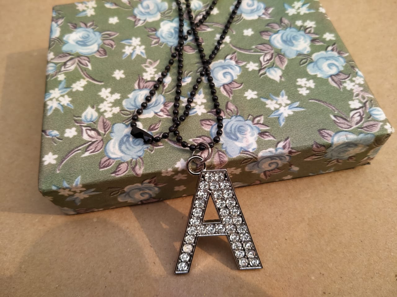 Black Chain Necklace with Silver A Pendant - Beautiful Alphabet Style Locket