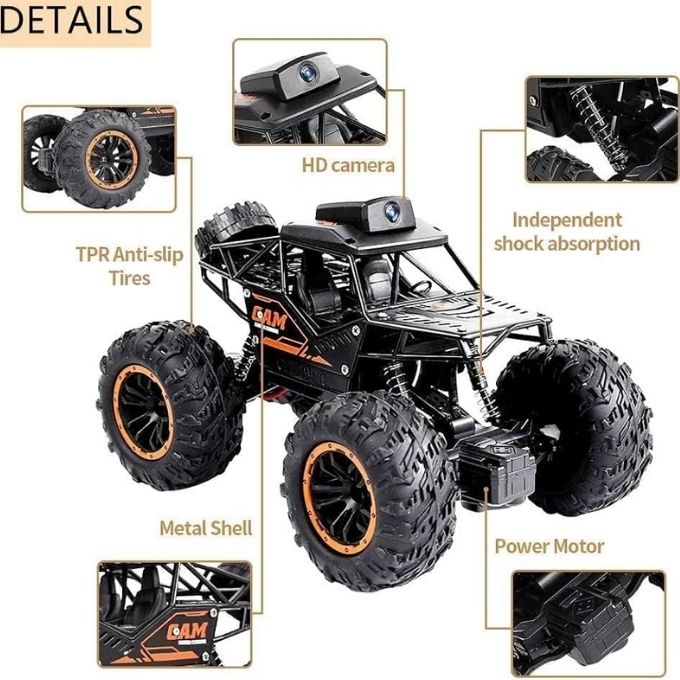 RC Rock Crawler With Camera WiFi 720P HD FPV Camera & Spray Function Alloy Body for childrens