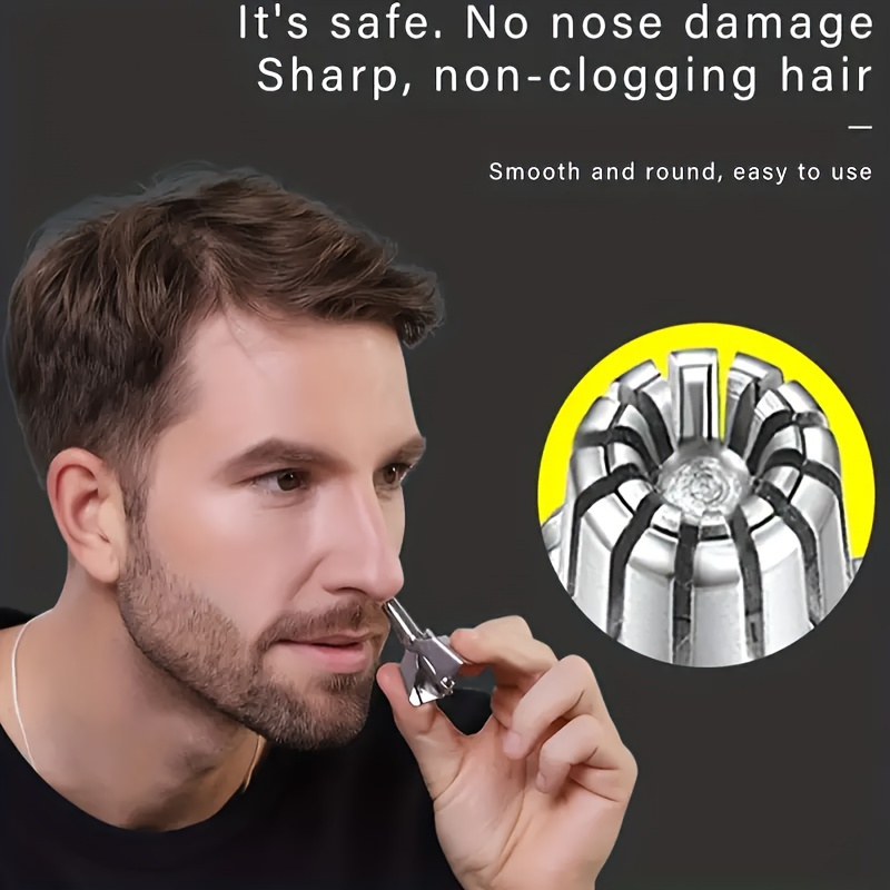 Manual Stainless Steel Nose Hair Trimmer for Men & Women – Pain-Free Portable Personal Care Nasal & Ear Hair Remover, Rotary Blade Nose Shaver Grooming Tool, Washable Reusable Face Hair Cutter, Compact Travel-Friendly Vibrissa Razor for Safe & Precise