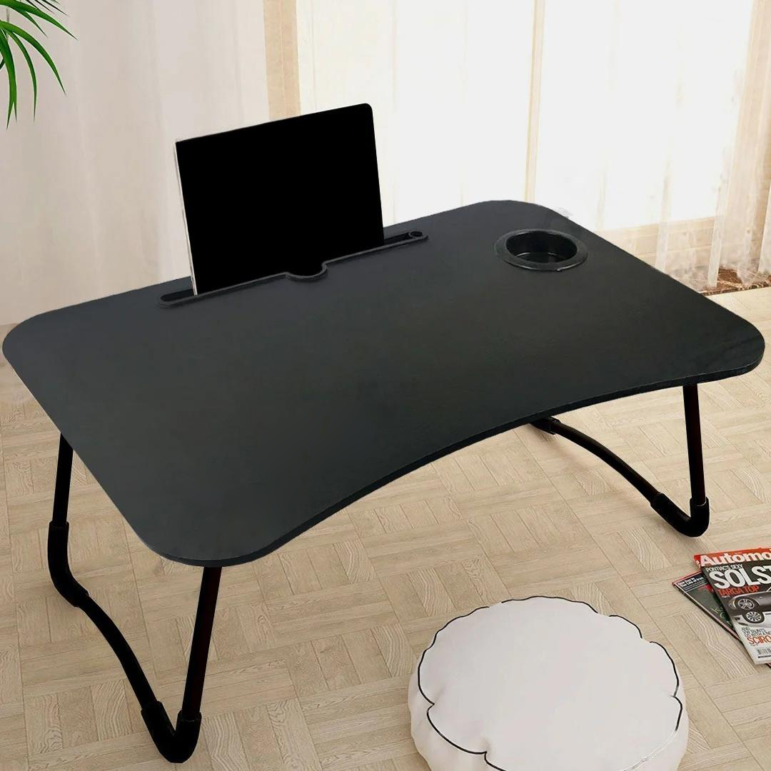 Wooden Gaming Laptop Table For Bed Foldable Stand Ergonomic Portable Drawing Notebook Reading Food Breakfast Serving With Inbuild Tablet And Cup Holder Slots Couch Black, light Brown , Dark Brown