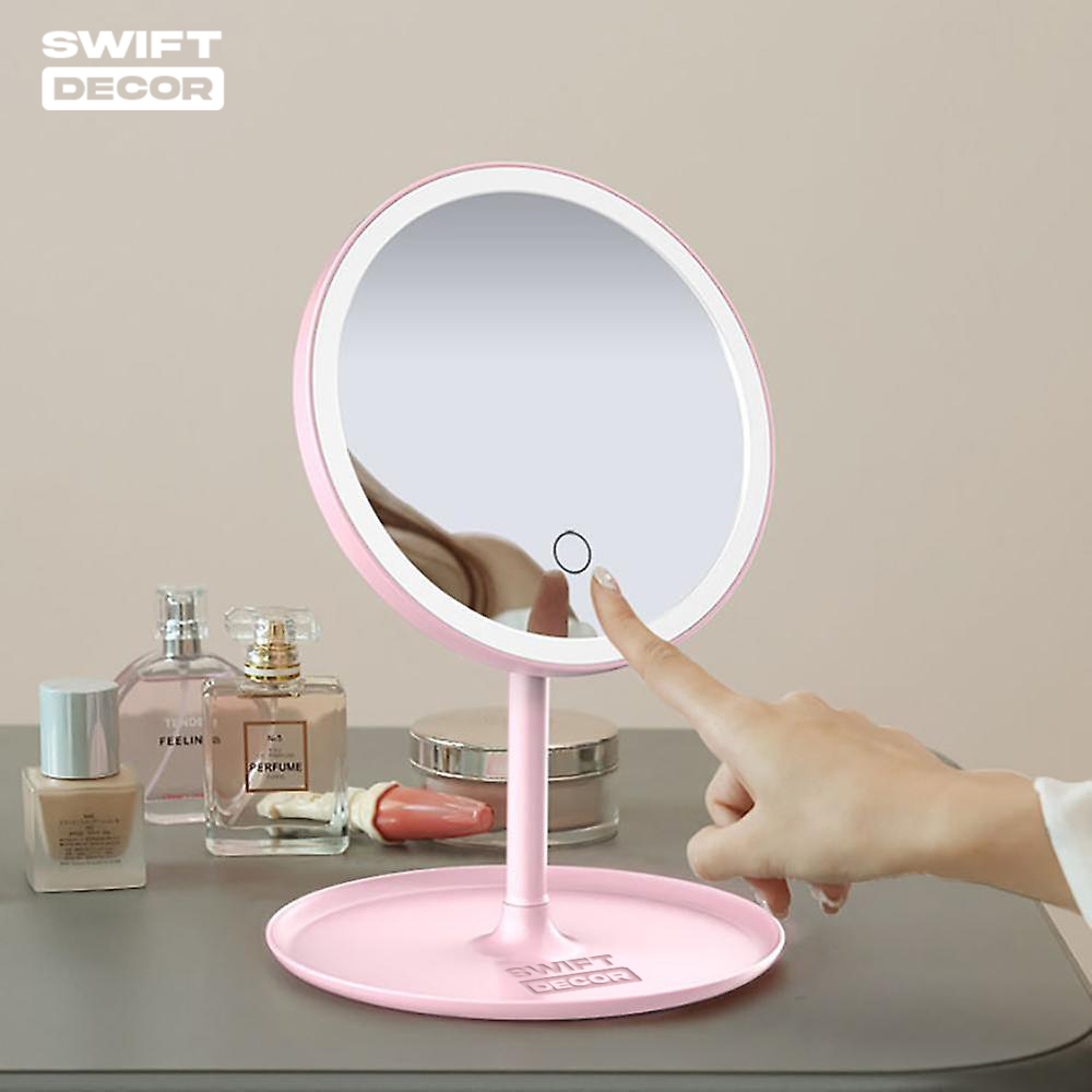 Makeup Mirror Stand - Portable LED Makeup Mirror With Stand Touch Screen, 3 Light Modes, Travel Friendly Beauty Vanity Mirror - Makeup Organizer By Swift Decor