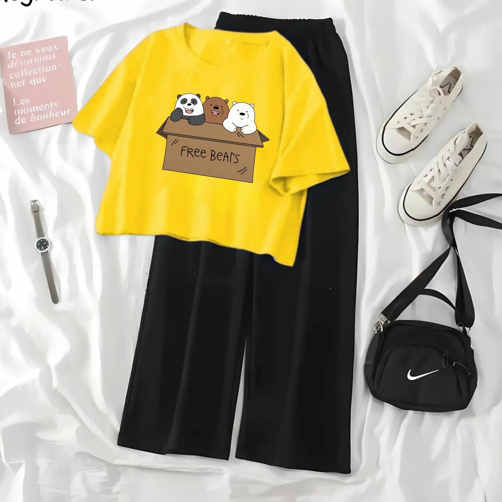 High-Quality Summer Printed Crop Top and Black Flapper Suit