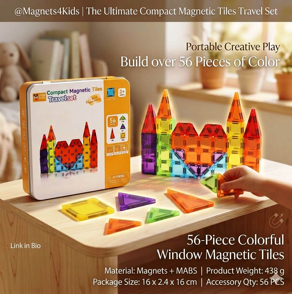 Mini Magnetic Tiles Toys for Kids – Preschool STEM Building Set for Creative 2D & 3D Construction, Hands-On Learning, Problem-Solving & Educational Fun for Boys & Girls