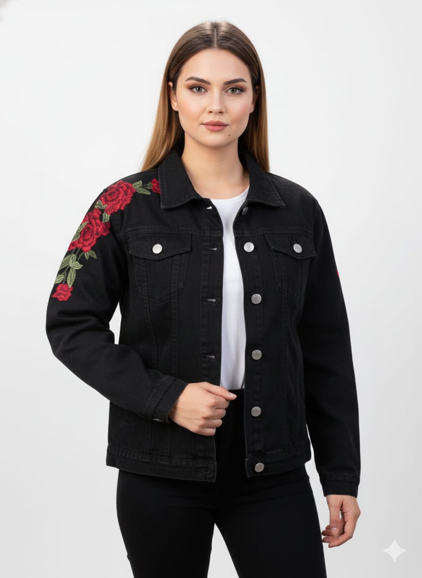 Stylish Flower Denim Jacket For Girls