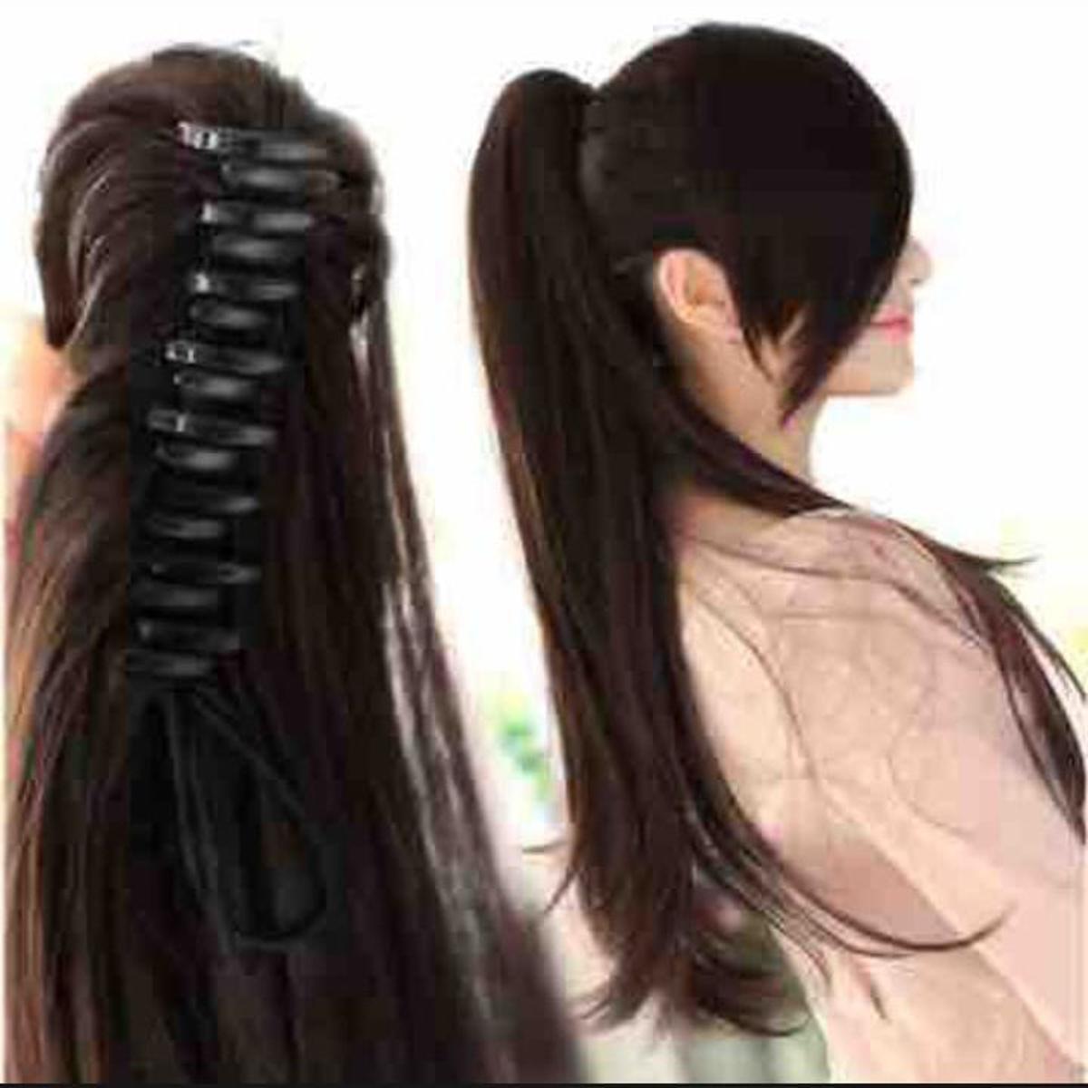 Straight catcher hair extension for girls, ponytail hair extension-natural black color