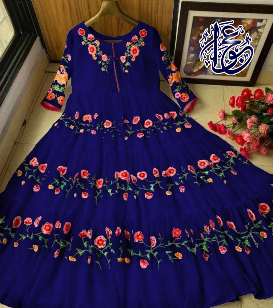 Stylish Flower Embroidered Chiffon Maxi Full Flair (Only Maxi) Paty Wear Maxi Dresses For Women