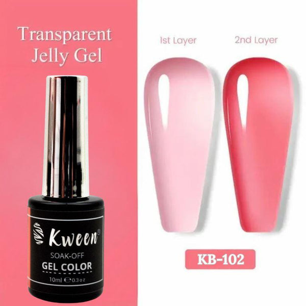 KWEEN 10ml Jelly Red Color Translucent Soak Off UV Gel Nail Polish For Nail Art