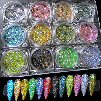 Pack of 12 Nail Art Glitter Sequins For Nail Art Nail Decorations