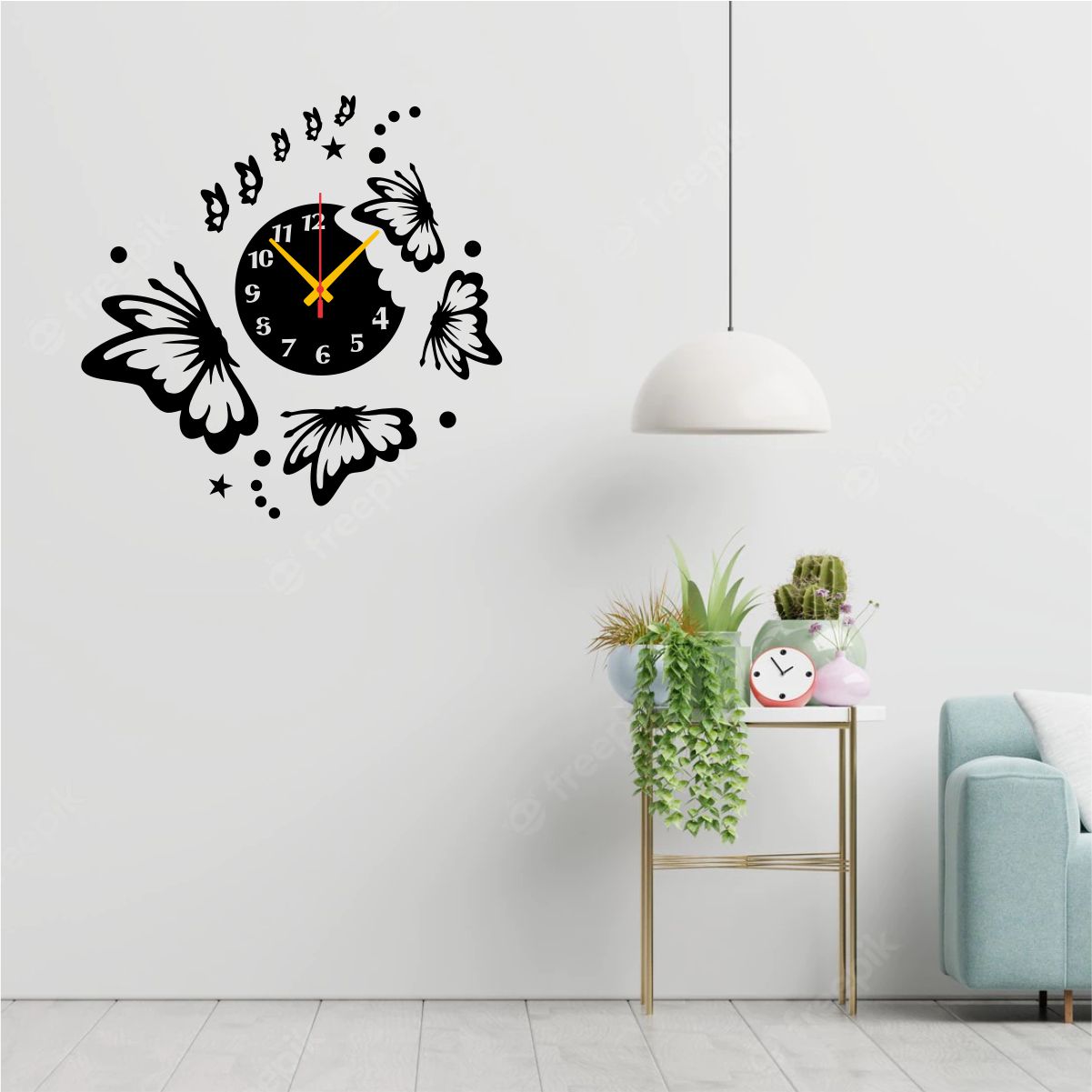 Deer On Tree,3D Wooden Heart Shape butterfly with light led Wall Clock Home Decor Kids Room with Birds