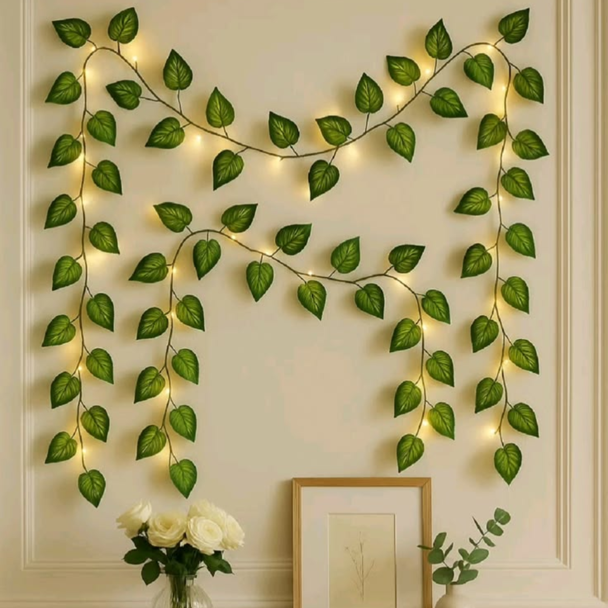 Pack of 1 / 6 / 12 Bail green Fake Vines Money plant with Fairy  Lights & Ivy Garland Artificial Ivy Leaves Greenery Garlands Fake Hanging Plant Vine for Bedroom Wedding Wall Indoor Outdoor Decoration