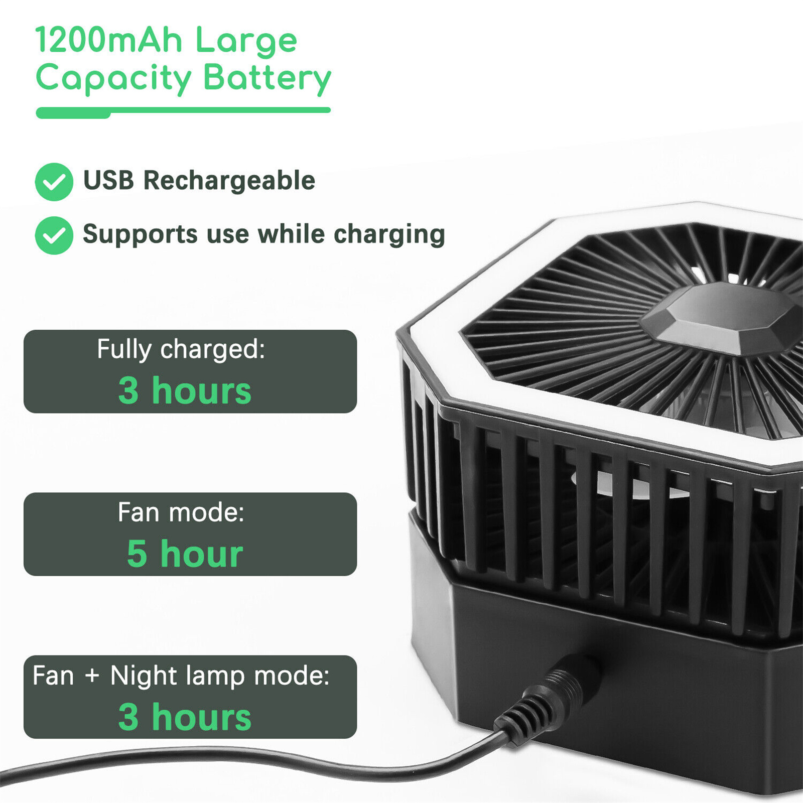 Le 2 In 1 Mini Cooling Fan With Led Light Portable Foldable Adjustable Height Angle Usb Rechargeable Air Cooler Fan
