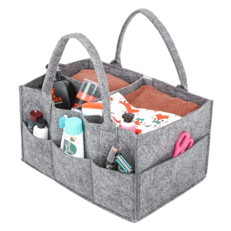 Baby Diaper Caddy Organizer, Foldable Felt Storage Bag with Multi Pockets and Flexible Compartments, Portable Car Travel Organizer for Changing Nappy, Wipes, Newborn Shower Gift