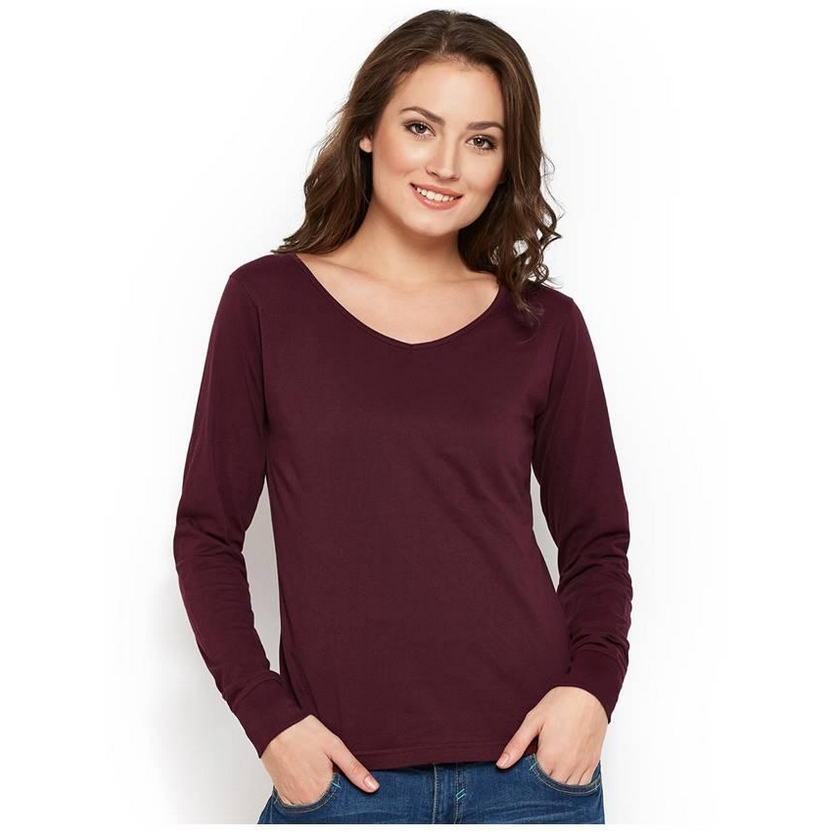 Plain Burgundy Cotton full Sleeve T 