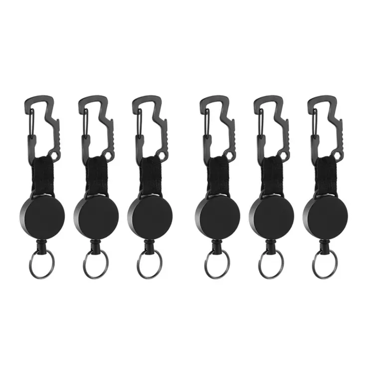 6 Pack Retractable Keychain - Heavy Duty Badge Holder Reel with Multitool  Carabiner Clip, Up to 25 Inches,Black