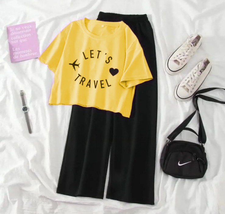 Summer Soft & Comfy Crop Top with Flapper Trouser Combo for Women & Girls