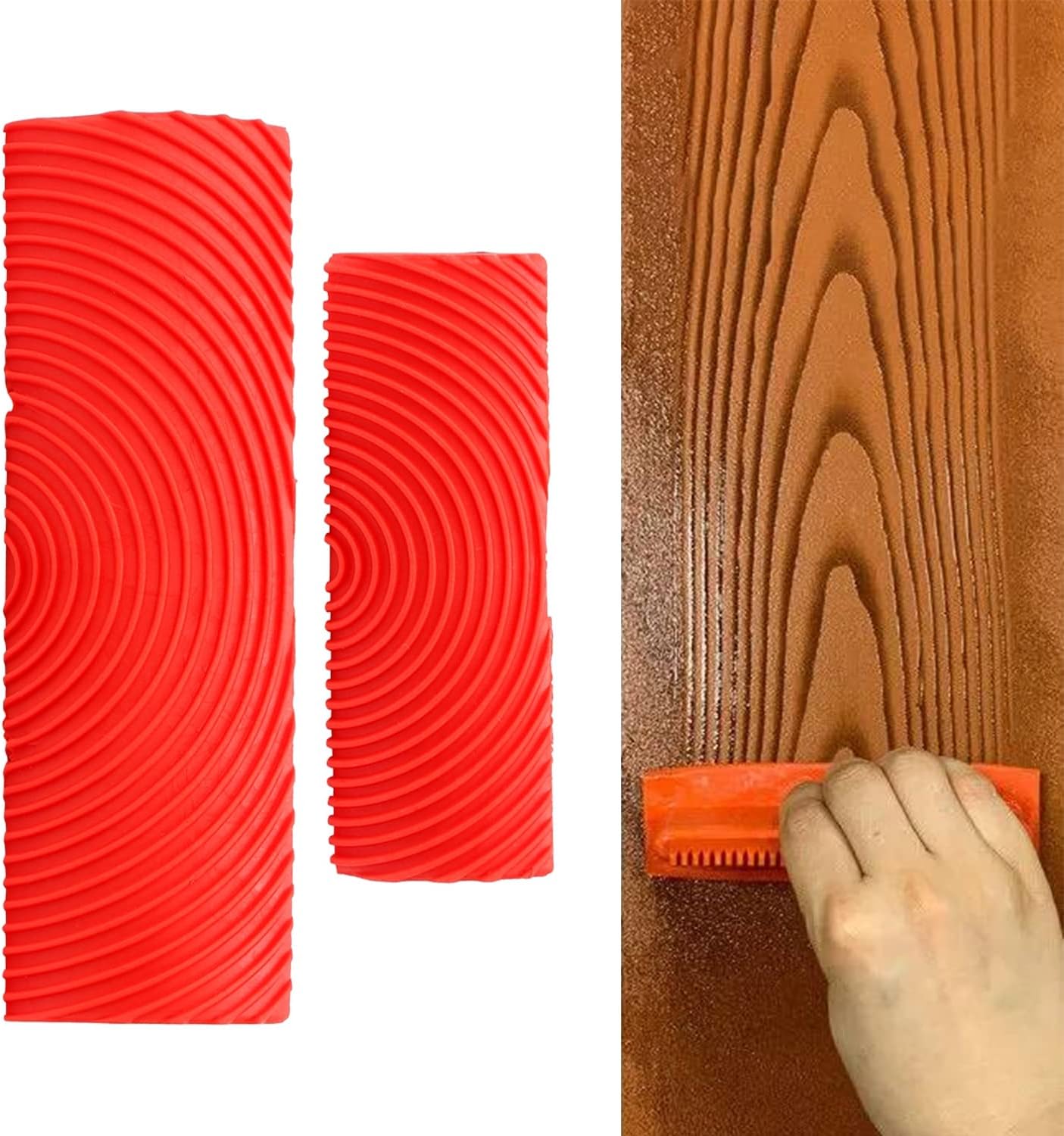 2pcs Wood Grain Tool Graining Pattern Rubber Painting Tool DIY Wall Paint Decorative Tools for Home Decoration, Red