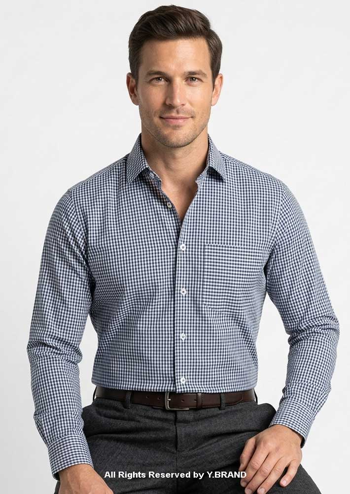 YBRAND-Navy Stretchable micro check formal shirt For Men FS-1040