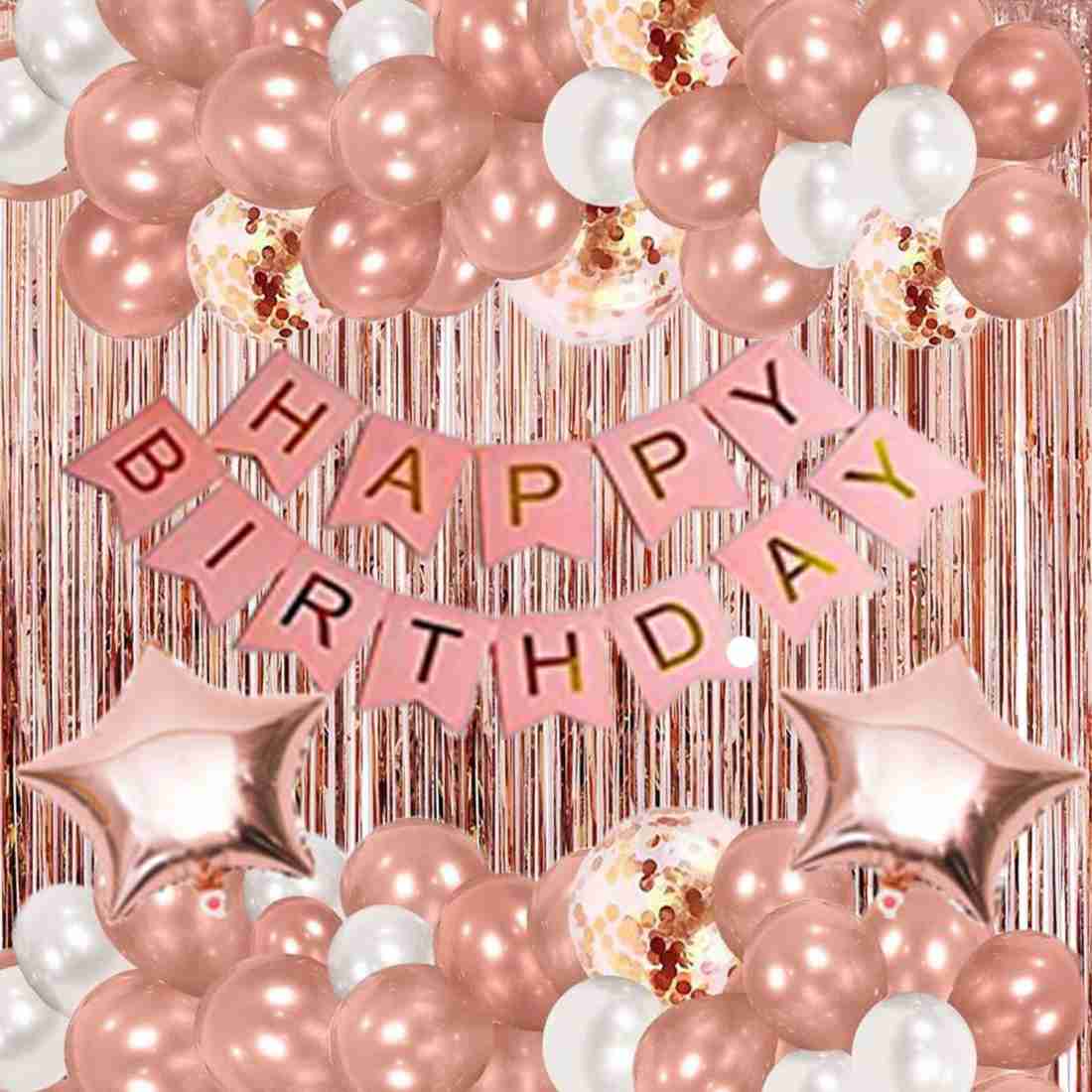 Happy Birthday Theme Set Happy Birthday Banner, Back Curtain, 30 Latex Balloons, Confetti