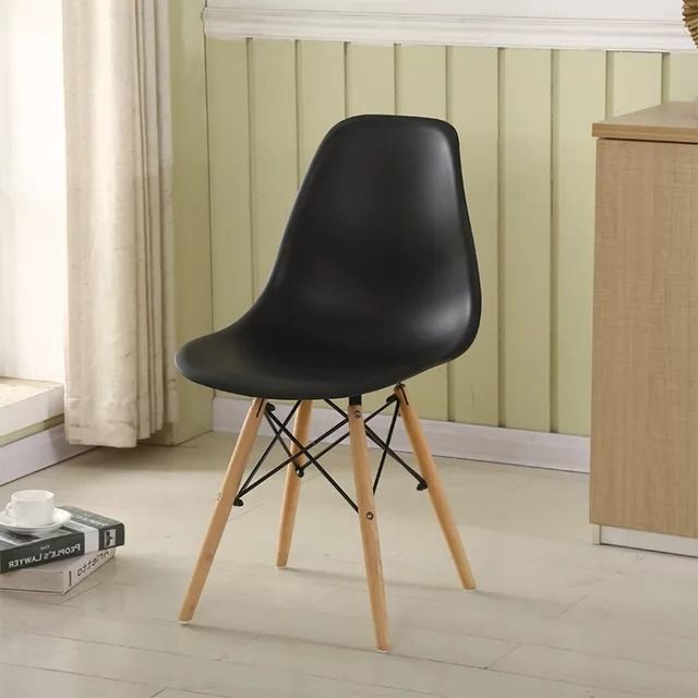 Imported modern chair for home and restaurant tables set, black and white contrast chair For 7 star restaurants, Unbreakable Polyvinyl plastic seat with wooden legs, easy assemble chair with tightening kit , trending design chair for restaurant setup
