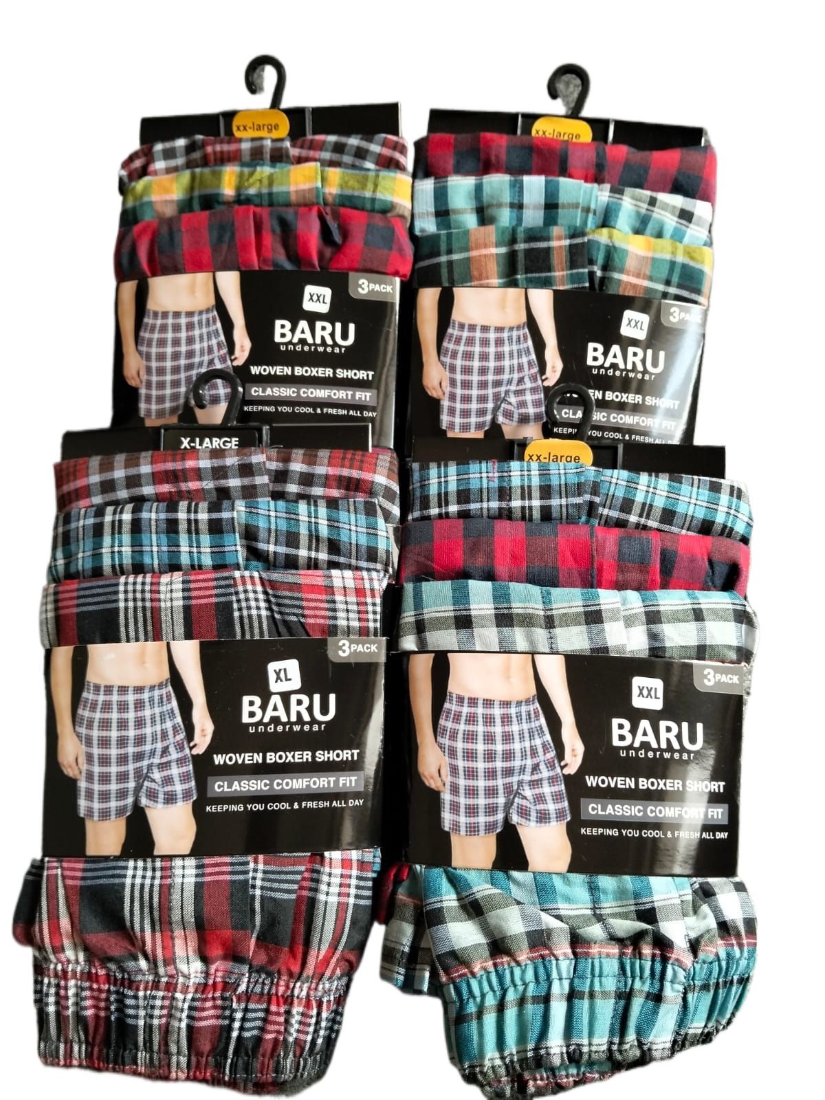 Mens Cotton Checkered Boxers Shorts Woven 3 Pack Soft Breathable Underwear M-2XL