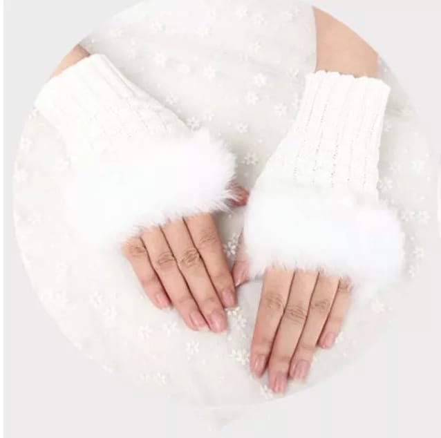 Fashion Women Faux Rabbit Fur Hand Wrist Warmer Winter Fingerless Knitted Gloves