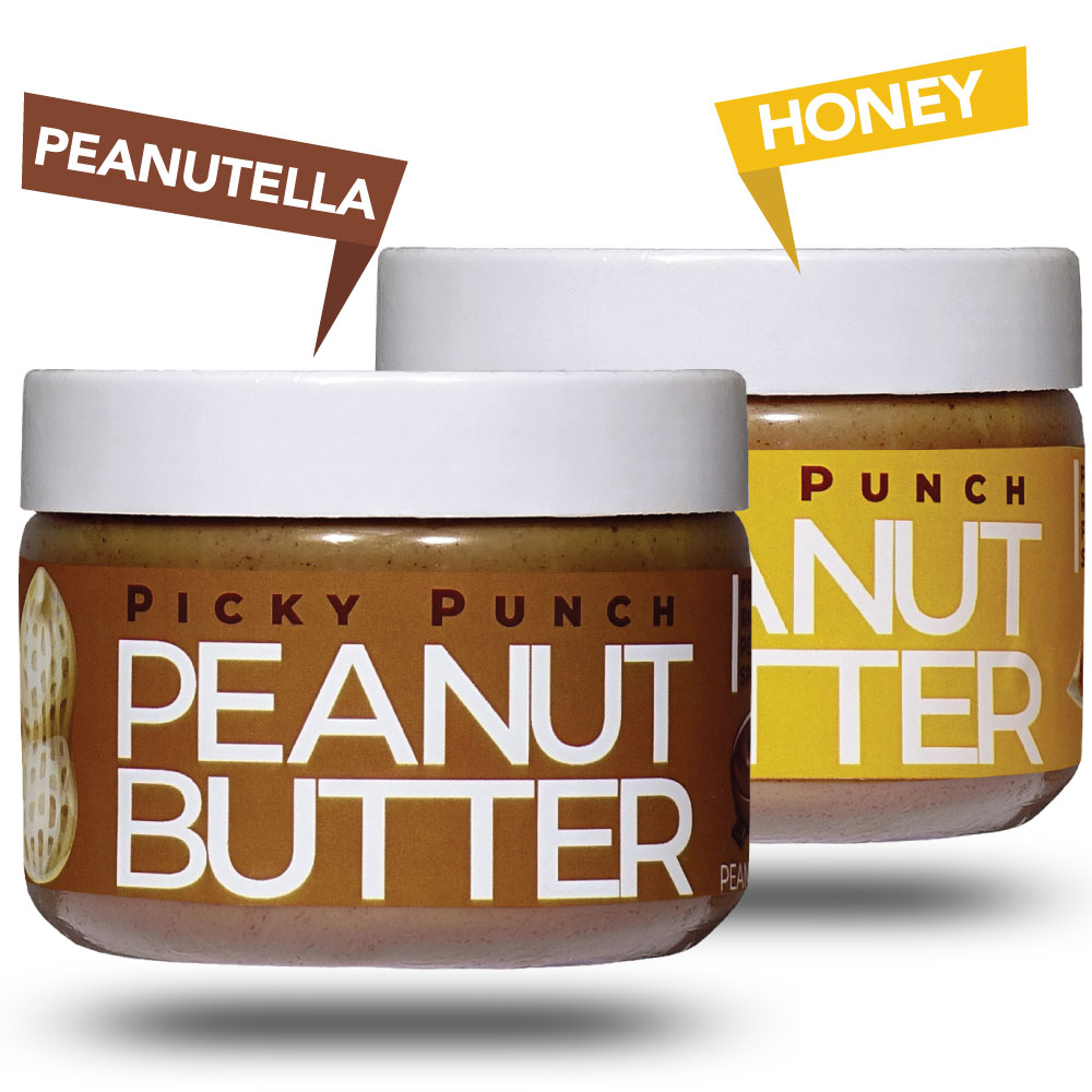 Picky Punch Peanut Butter - Chocolate & Honey - Pair of 2 - 500g Each - Natural - High Protein