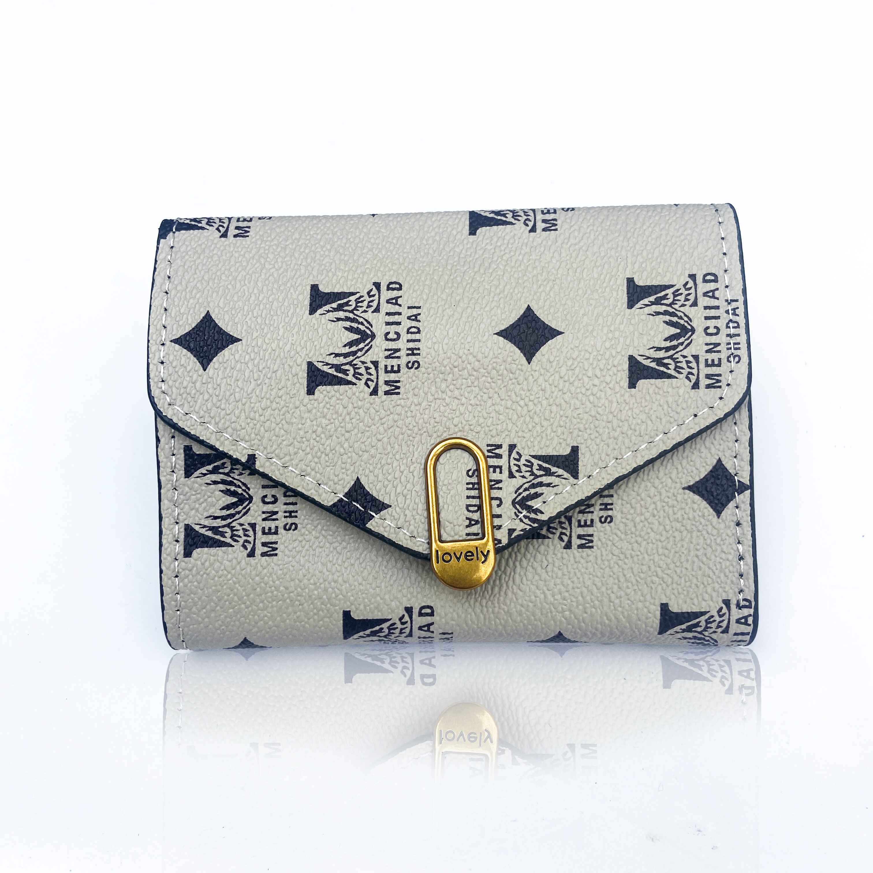 Korean Style Slim Trifold Faux Leather Wallet with Card Holder for Women