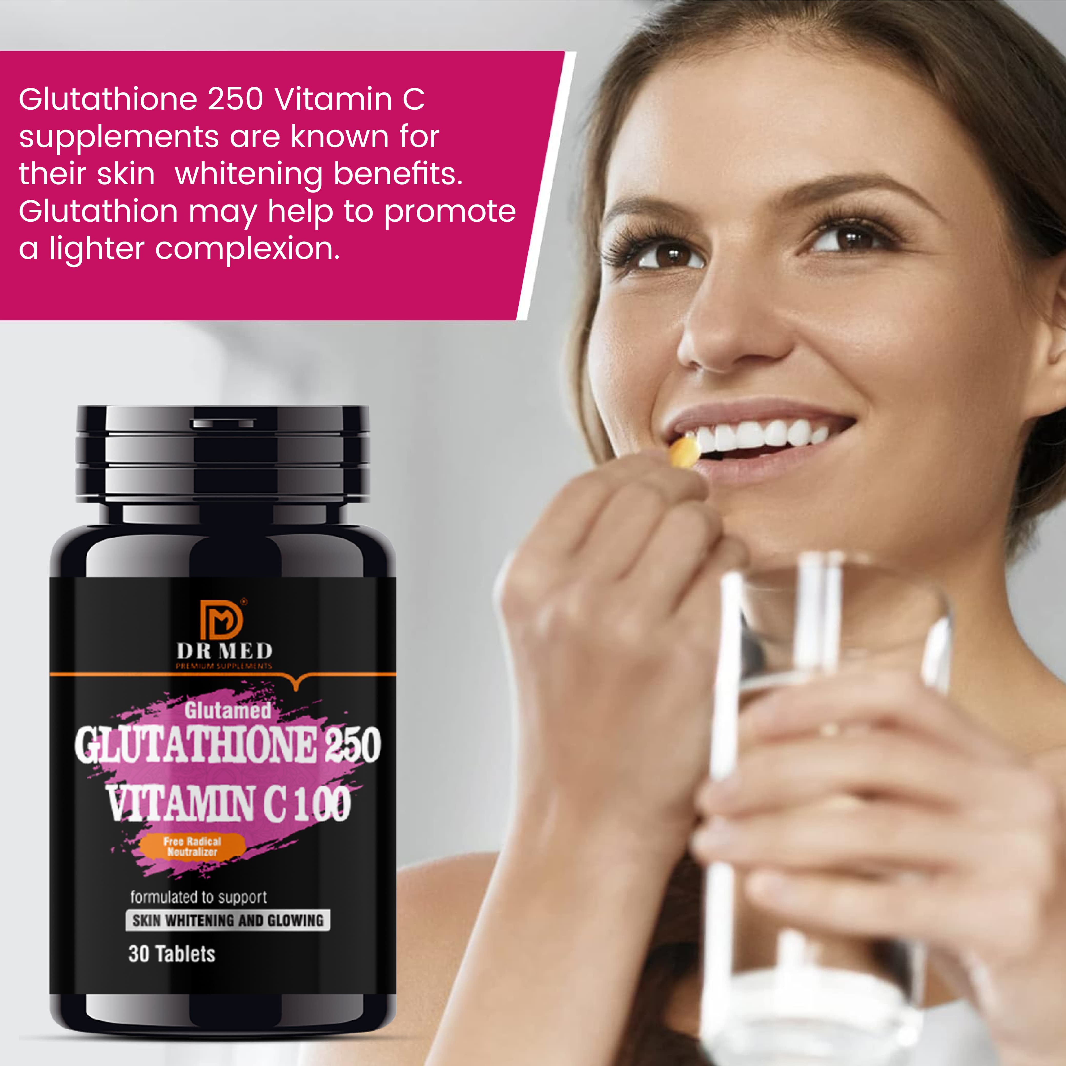 glutathione supplement benefits and side effects Sunshine Nutrition Derma Glow 60's main image 1