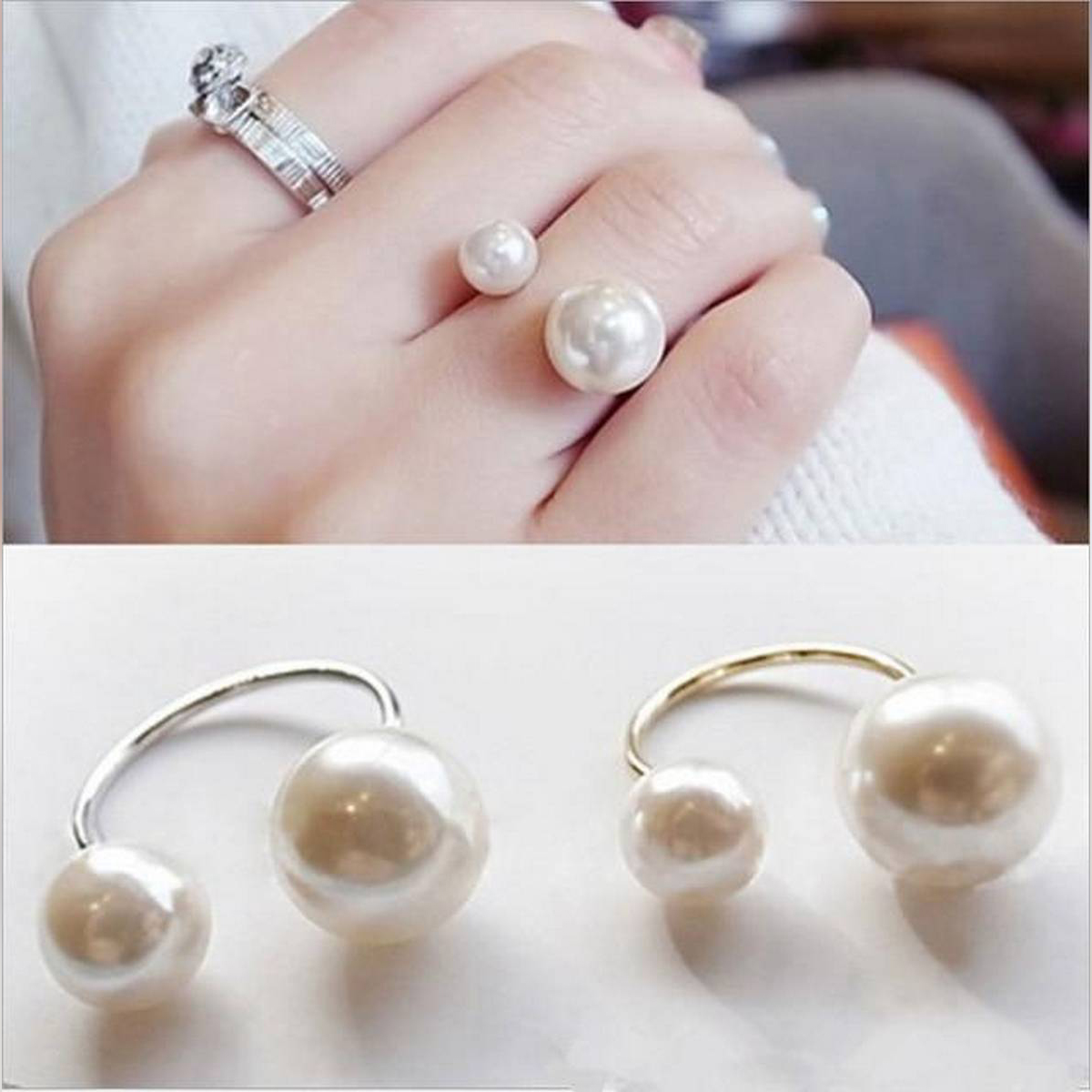 2 Rings Trendy Hot Fashion Imitation Pearl Size Adjustable