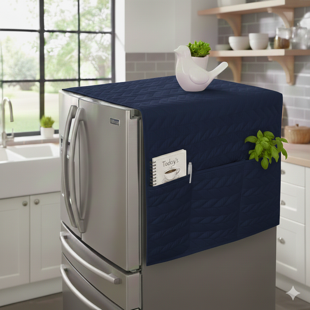 The Royal Bedding Fridge Dust Cover  Refrigerator Dustproof Cover with 6 Pocket Household Freezer Top Hanging Bag Fridge Storage Bag Appliance Protector Organizer Washing Machine Top Cover