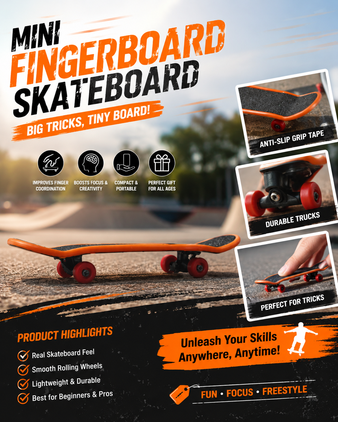 Creative Printing Professional plastic Finger Skateboard Mini Finger Boards Skate Truck Finger Skateboard For Kid Toys