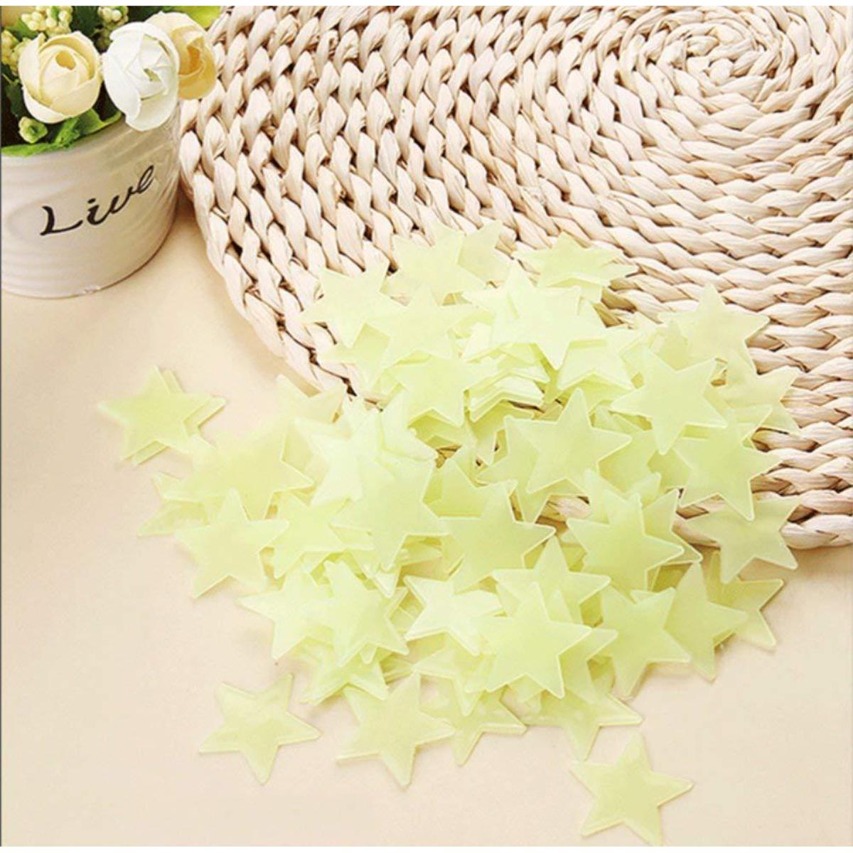 Glow In The Dark Plastic Stars 100 Pcs Ceiling Wall Art Luminous Space Stickers Decoration