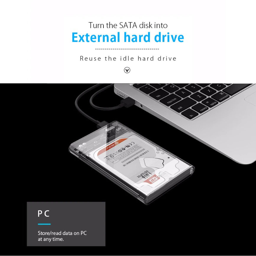 Speed-X HD-2025U3 2.5-Inch External Hard Drive Enclosure with USB 3.0 Interface, Transparent Crystal Case for SATA HDD