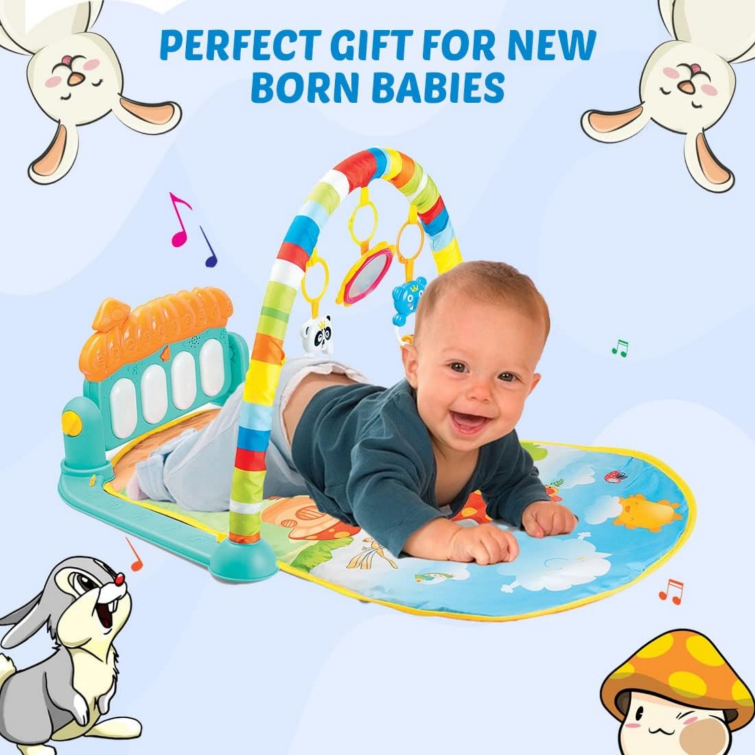 Musical Baby Play Mat with Piano & Lights  Kids Activity Play Gym Mat with Fence